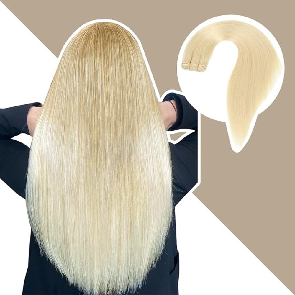 Human hair #60 platinum blonde sew in hair extensions